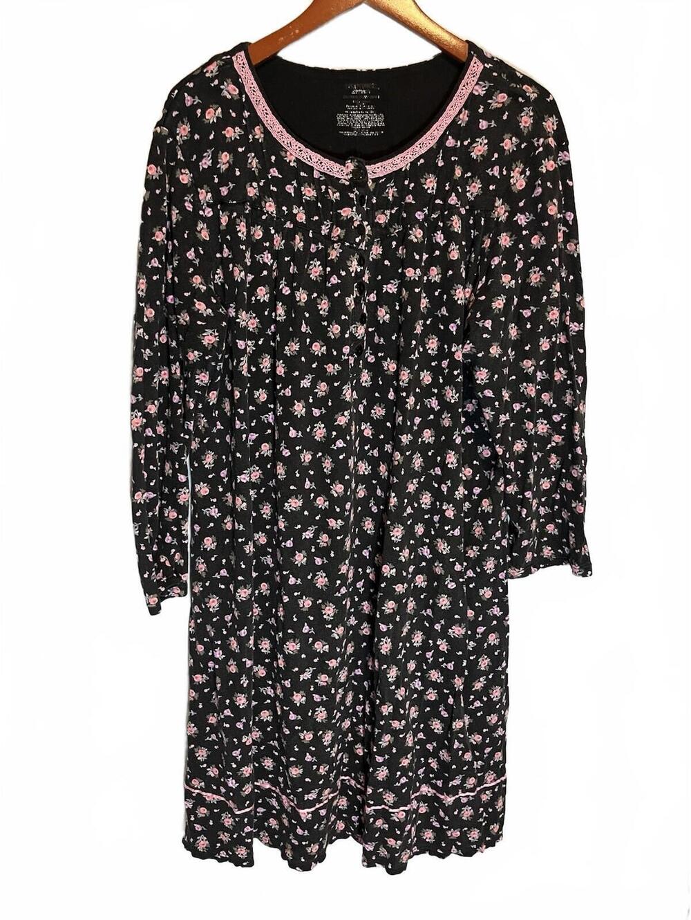 Simply Basic Floral Nightgown Pink Henley Cotton grandma vintage Cottagecore 2x